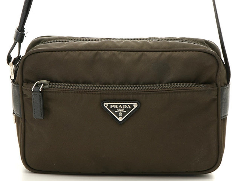 Prada Shoulder Bag Khaki Green Leather
